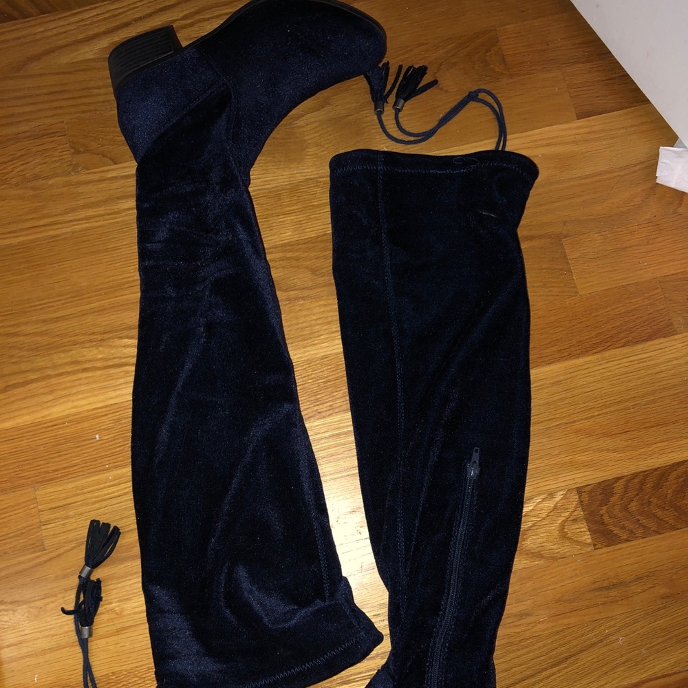 NAVY SUEDE THIGH HIGH BOOTS MADDEN GIRL